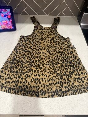Kids Leopard Print Pinafore Dress - Tan/Black animal print